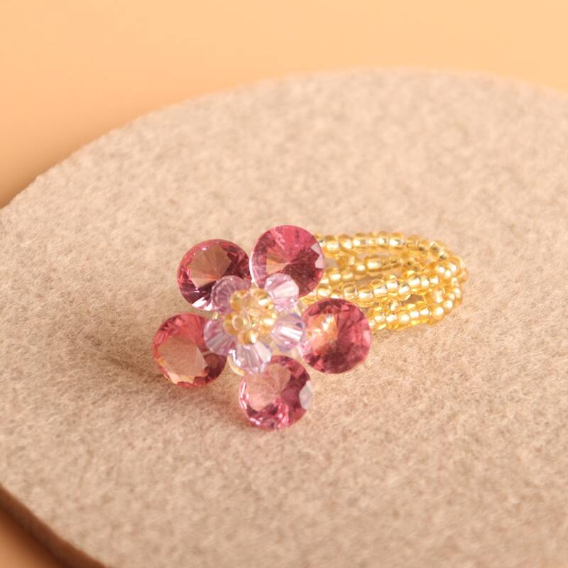 

1pc Rhinestone Flower Ring, Pink