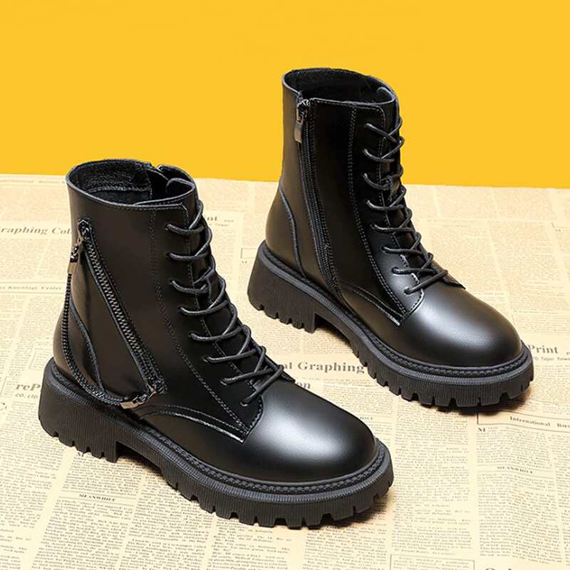 

Zipper Decor Combat Boots, Black