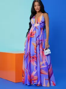 SHEIN SXY Chim Of Paradise Váy hoa Hở lưng Váy maxi dài cho nữ - Nhiều màu - Xem 1