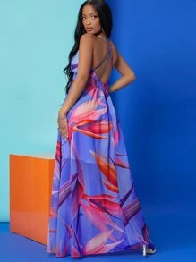 SHEIN SXY Chim Of Paradise Váy hoa Hở lưng Váy maxi dài cho nữ - Nhiều màu - Xem 2