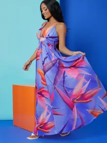 SHEIN SXY Chim Of Paradise Váy hoa Hở lưng Váy maxi dài cho nữ - Nhiều màu - Xem 3