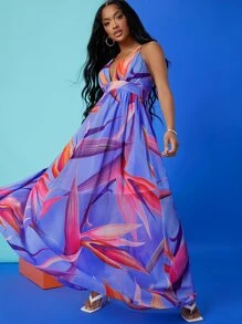 SHEIN SXY Chim Of Paradise Váy hoa Hở lưng Váy maxi dài cho nữ - Nhiều màu - Xem 5