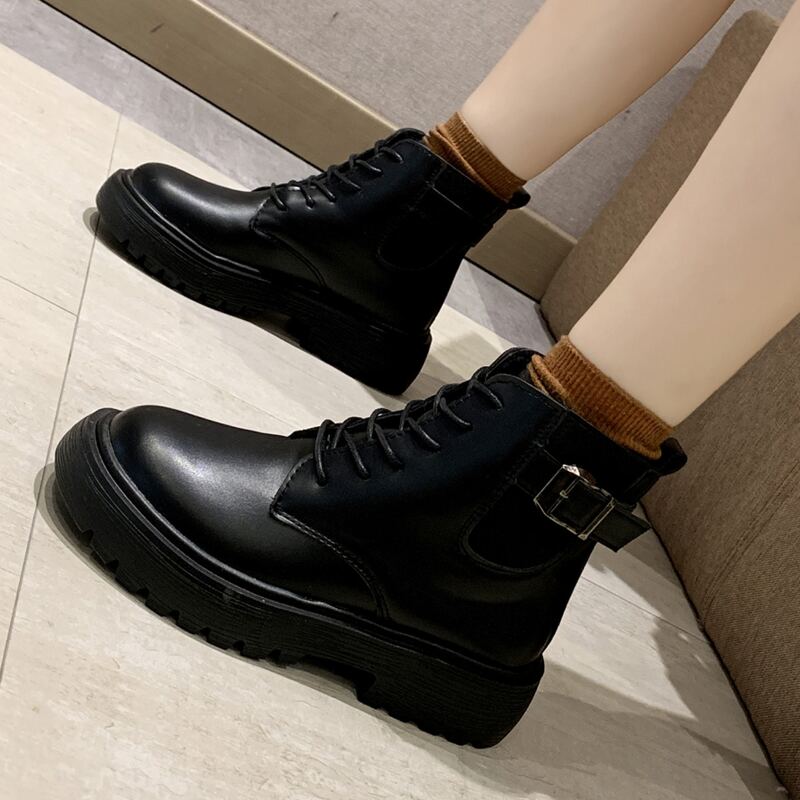 

Buckle Decor Combat Boots, Black