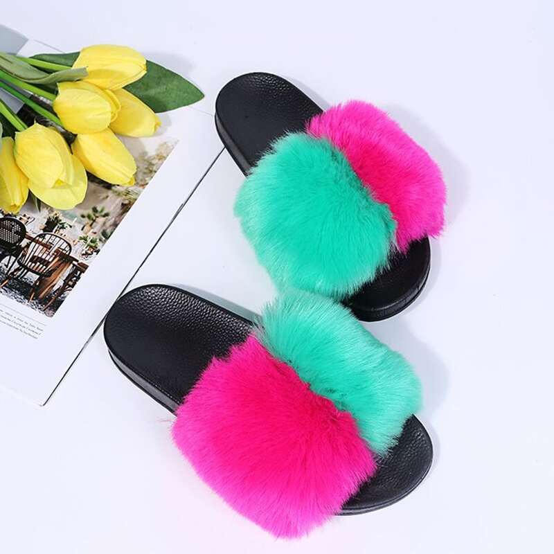 

Two Tone Fluffy Slides, Hot pink