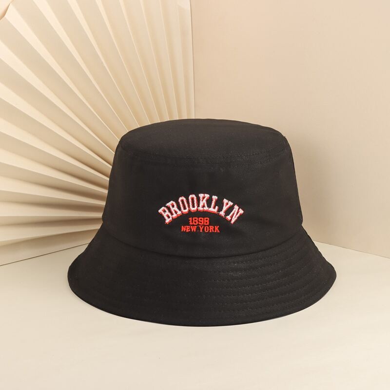 

Letter Embroidered Bucket Hat, Black