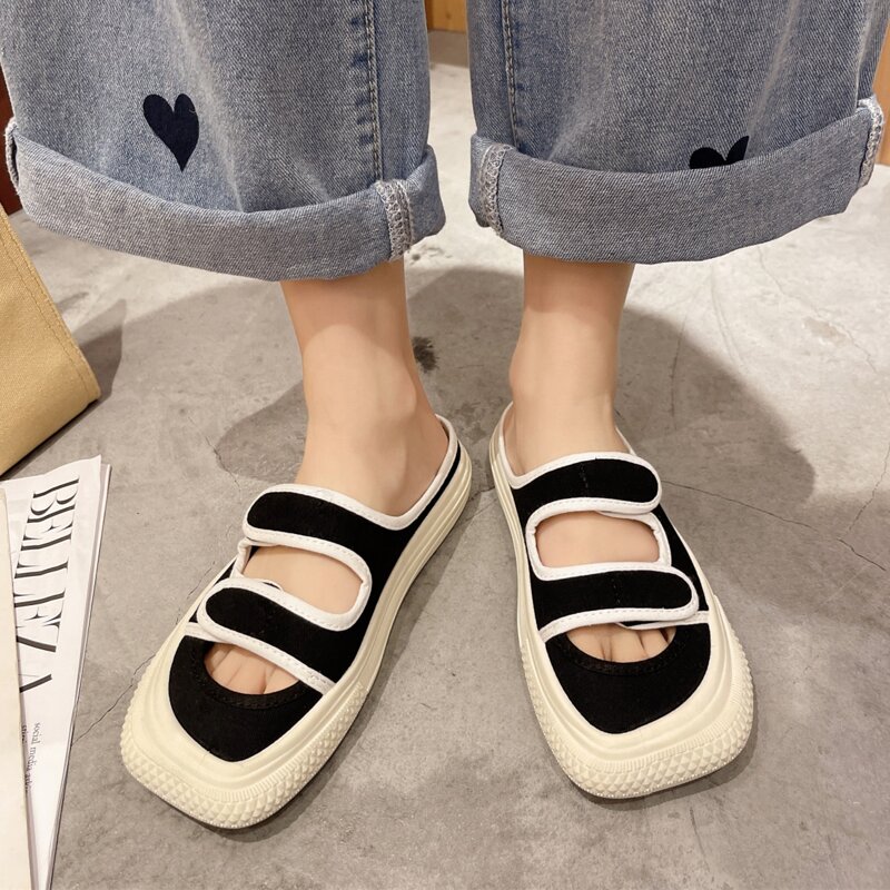 

Velcro Strap Sneaker Mules, Black