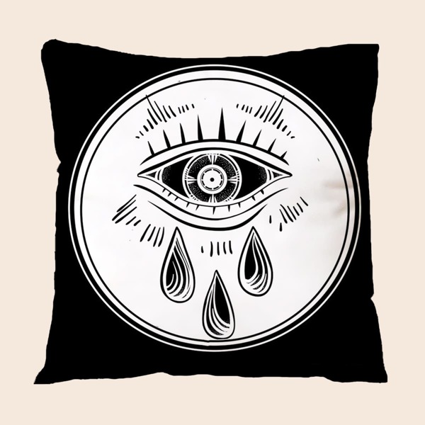 

Eye Print Cushion Cover Without Filler, Black and white