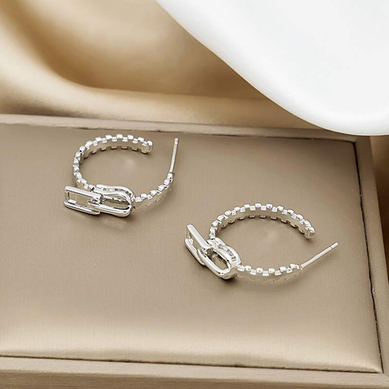 

Zip Design Drop Earrings, Silver