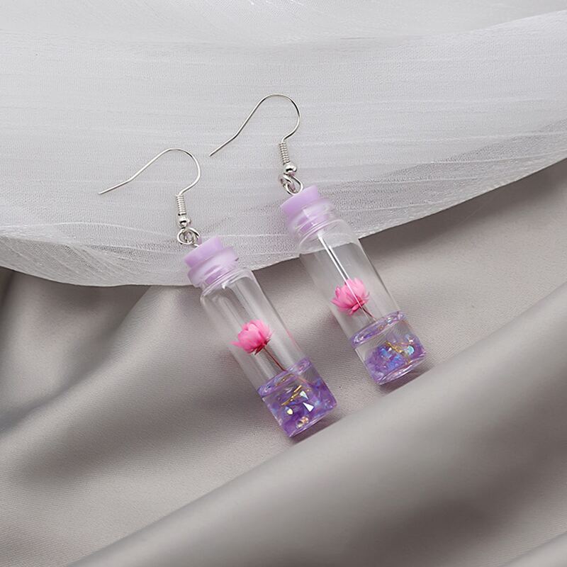 

Flower Drop Earrings, Pink
