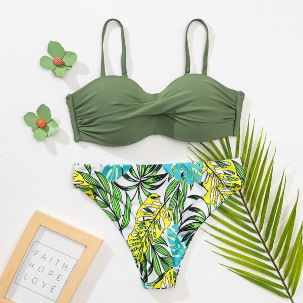 

Tropical Print Twist Front Bikini Swimsuit, Multicolor