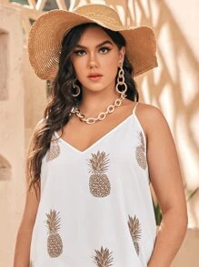 SHEIN VCAY Plus Pineapple Print Cami Dress - White - View 3