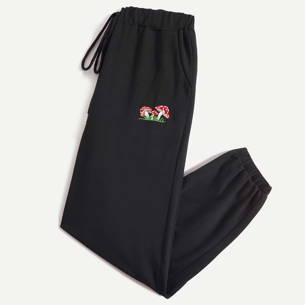 

Mushroom Embroidery Sweatpants, Black