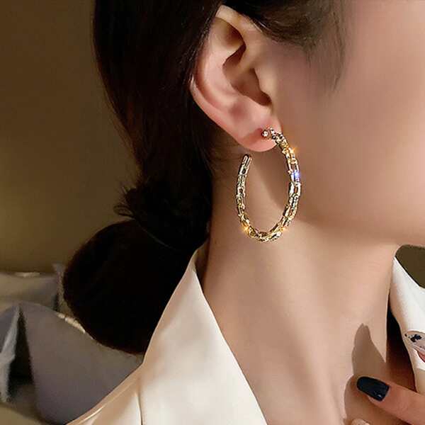 

Rhinestone Decor Hoop Earrings, Gold