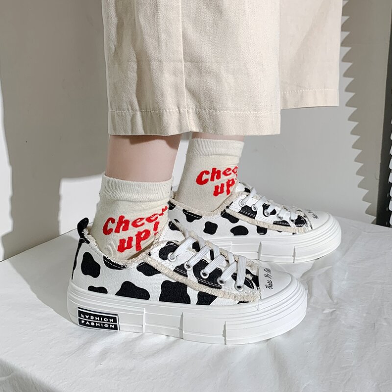 

Cow Print Canvas Shoes, Black and white