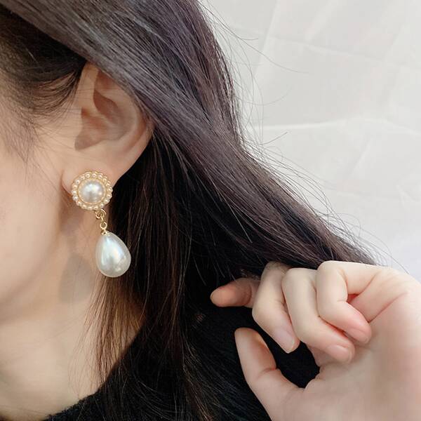 

Faux Pearl Drop Earrings, White