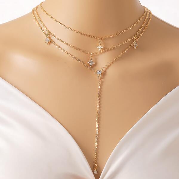 

Rhinestone Charm Layered Necklace, Gold