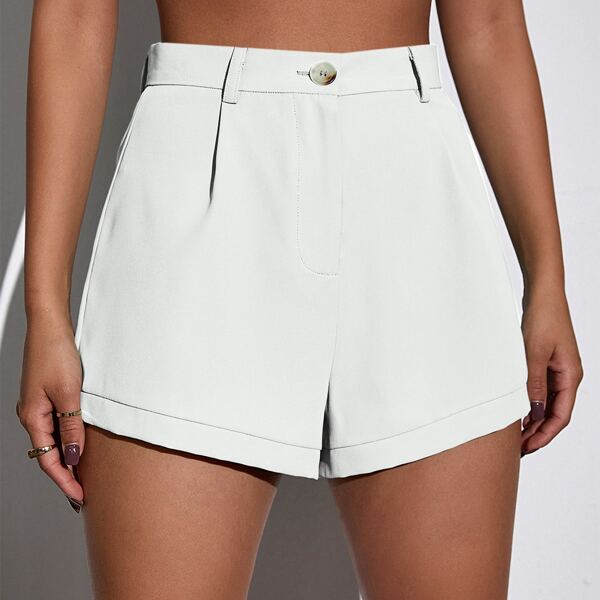 

High Waist Roll Hem Shorts, White