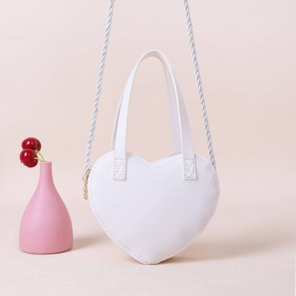 

Girls Heart Shaped Satchel Bag, White