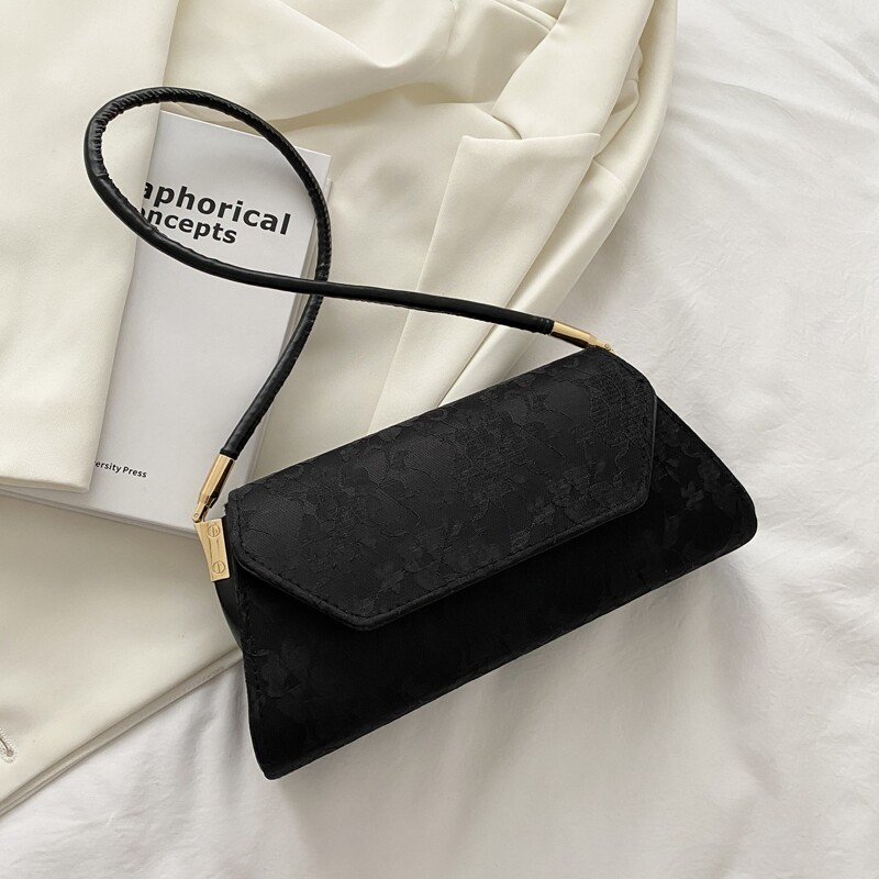 

Floral Lace Shoulder Bag, Black