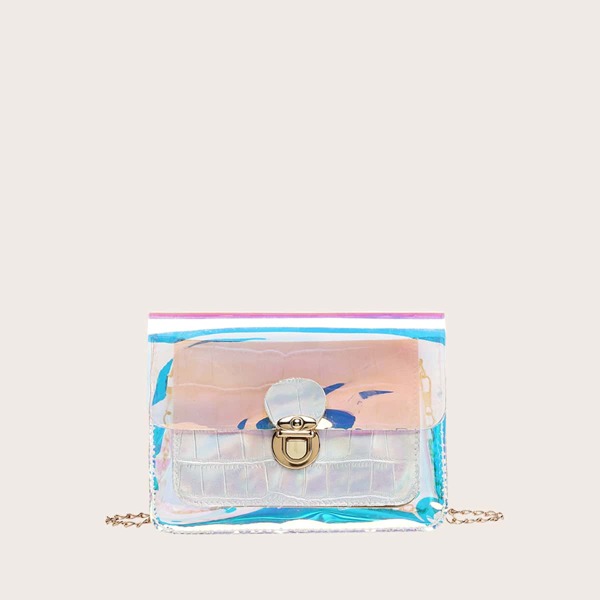 

Girls Crocodile Holographic Crossbody Bag, Silver