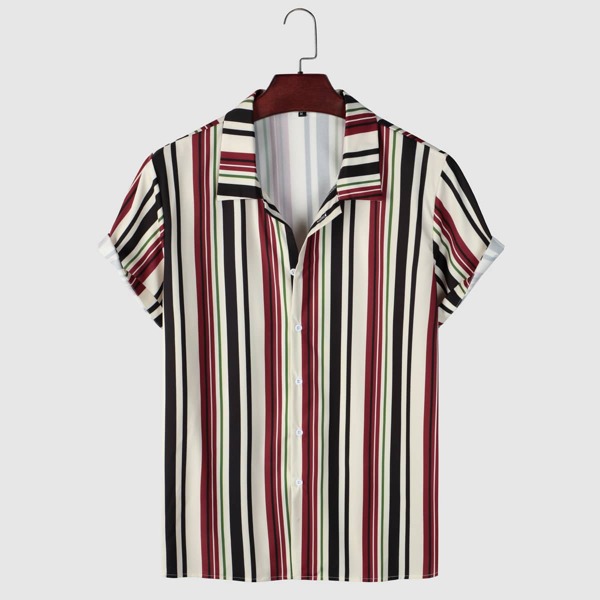 

Men Striped Print Batwing Sleeve Shirt, Multicolor