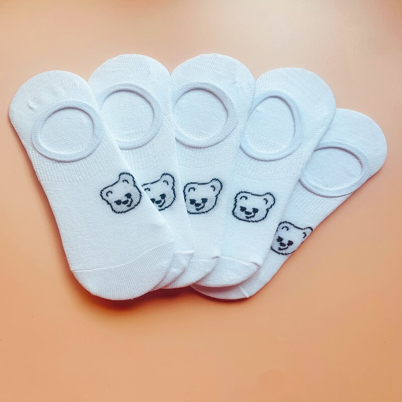 

5pairs Bear Graphic Invisible Socks, White