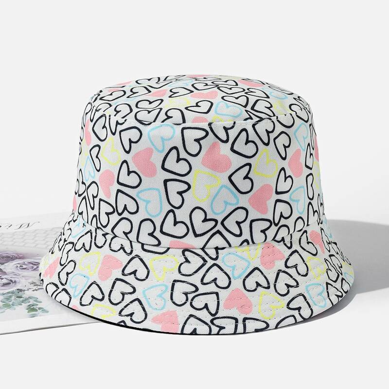

Heart Pattern Bucket Hat, Multicolor