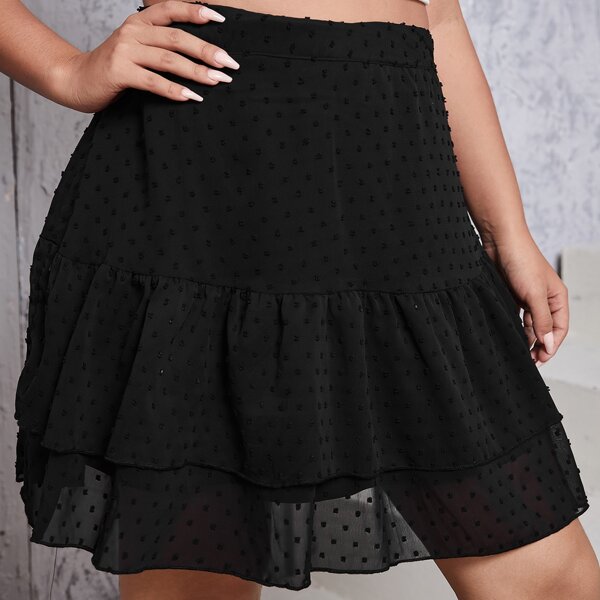 

Plus Swiss Dot Ruffle Hem Skirt, Black