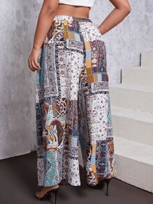 SHEIN VCAY Plus Floral Print Split Wide Leg Trousers - Multicolor - View 2
