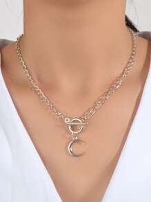 Moon Charm Necklace - Silver - View 1