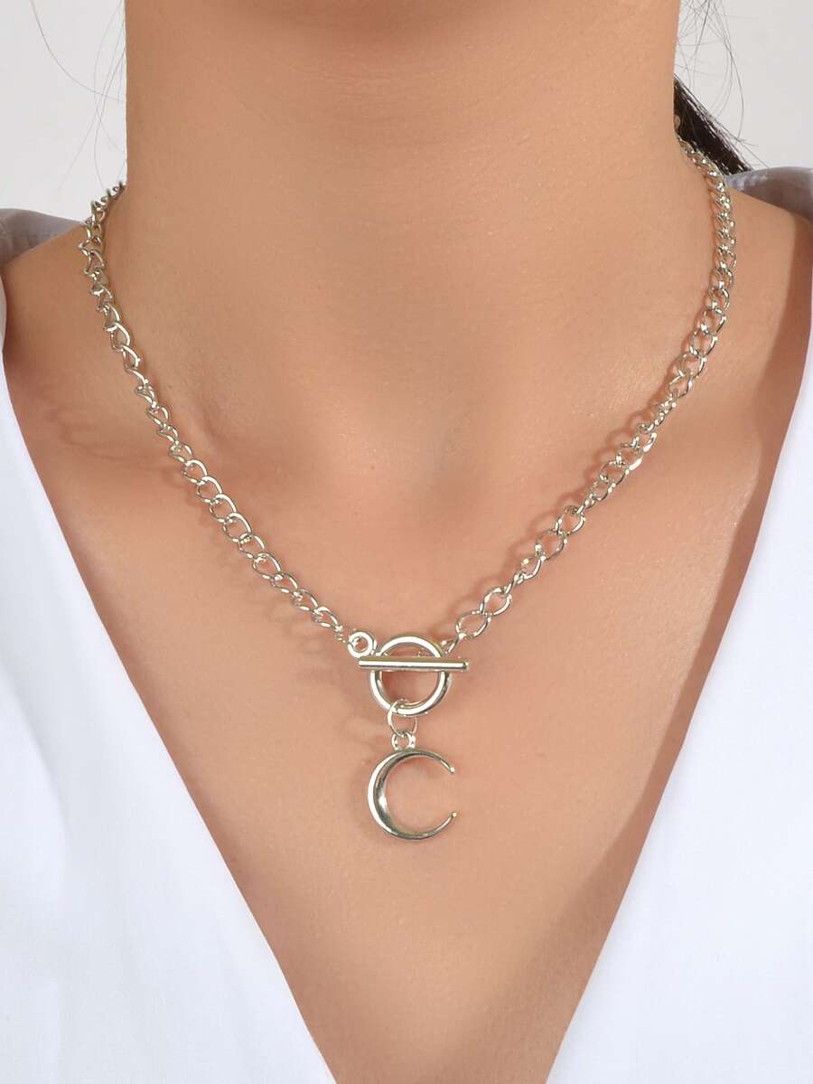 Moon Charm Necklace - Silver - View 1
