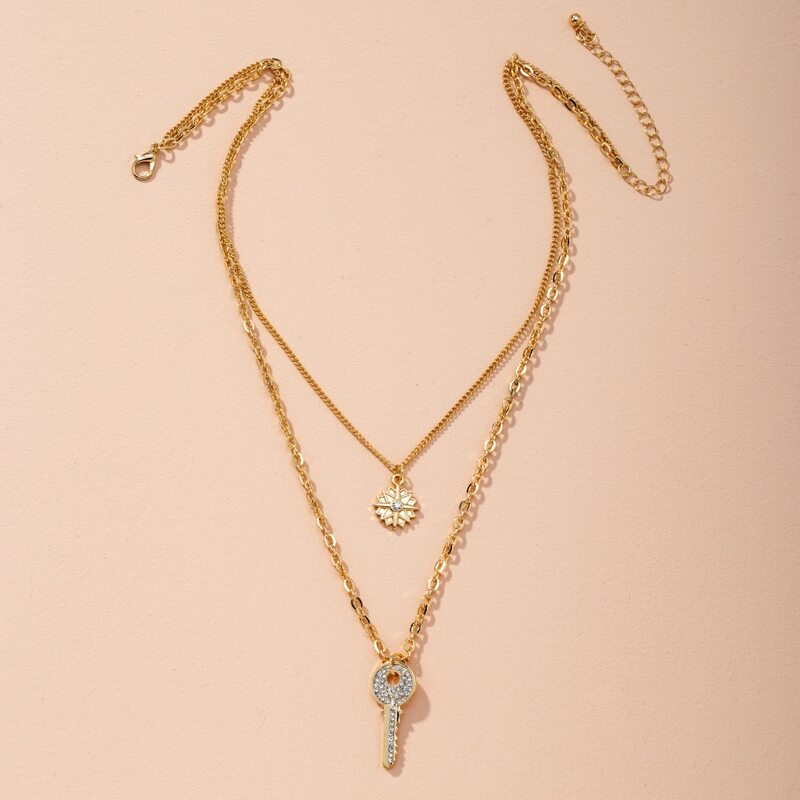 

Key Layered Chain Necklace, Gold