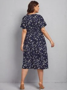 Calvaya Plus Allover Floral Print A-line Dress - Navy Blue - View 2