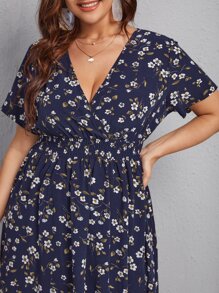 Calvaya Plus Allover Floral Print A-line Dress - Navy Blue - View 5