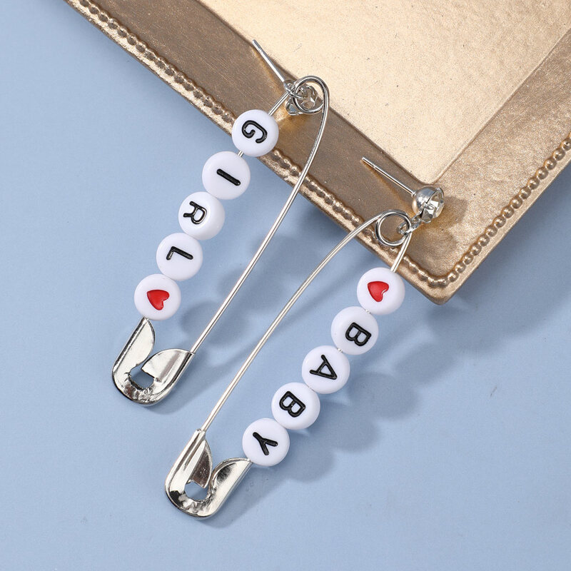 

Paper Clip Shaped Drop Earrings, Silver