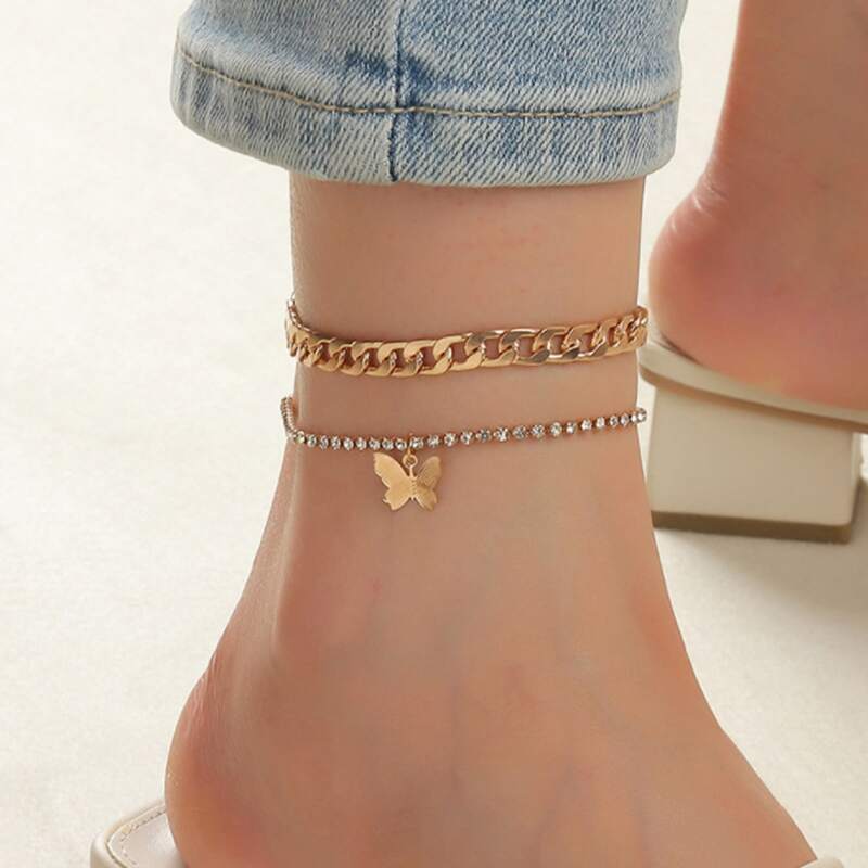 

2pcs Butterfly Charm Anklet, Gold