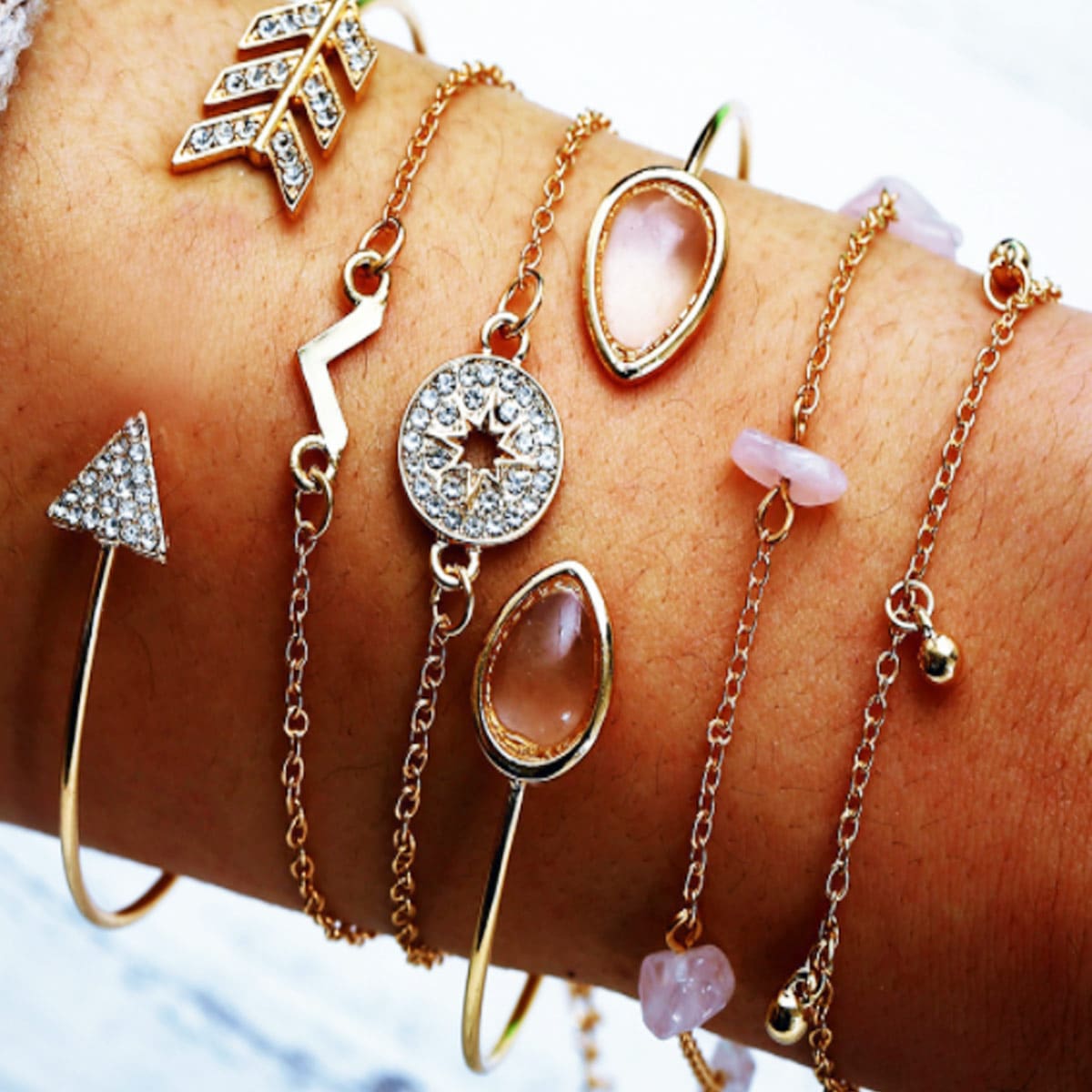

6pcs Rhinestone Decor Bracelet, Gold