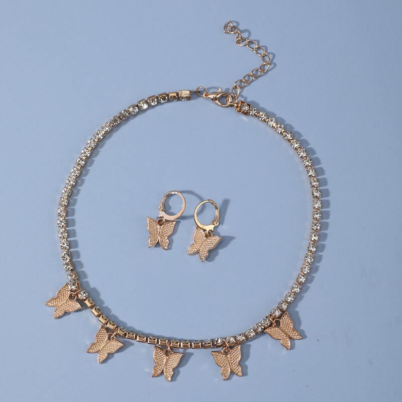 

3pcs Butterfly Charm Jewelry Set, Gold