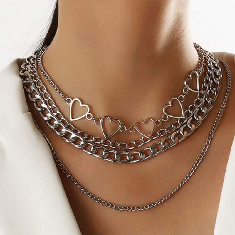 

Heart Decor Layered Necklace, Silver