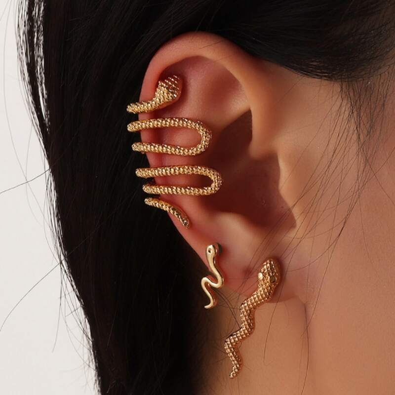 

3pcs Snake Decor Earrings, Gold