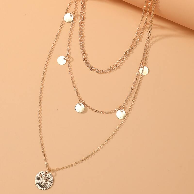 

1pc Geo Charm Layered Necklace, Gold