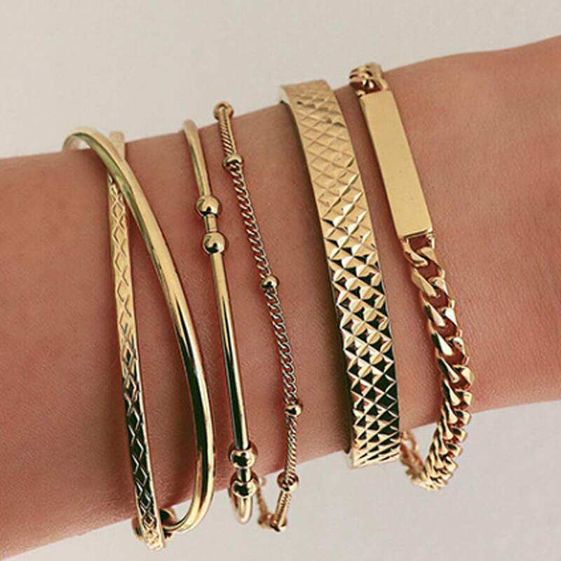 

5pcs Chain Design Bracelet, Gold