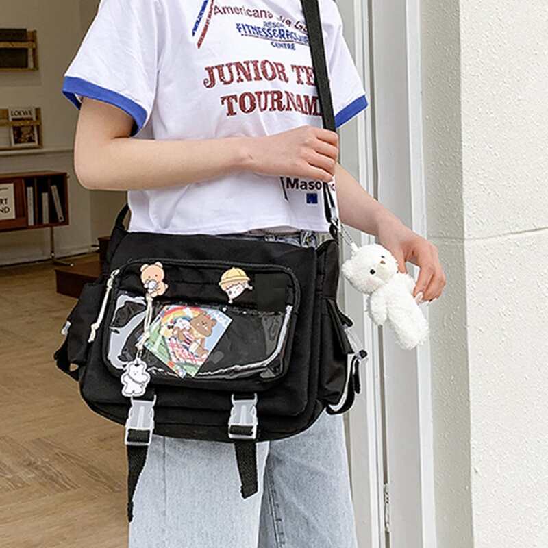 

Pocket Front Crossbody Bag With 3pcs Random Brooch, Black