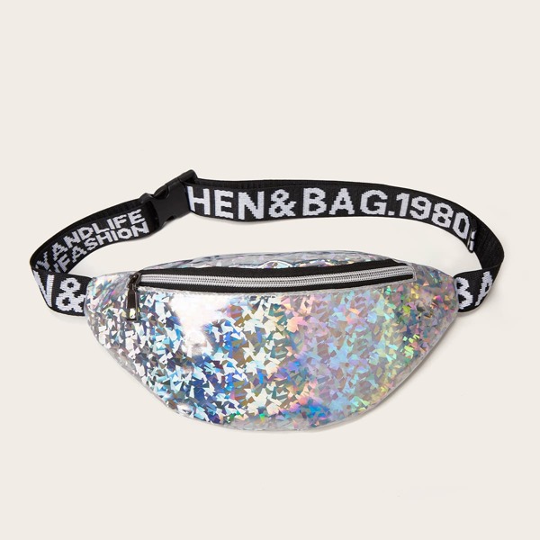 

Gradient Geometric Metallic Sling Bag, Silver