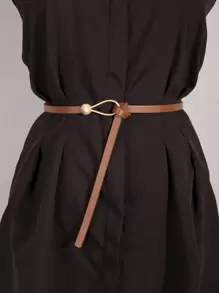 打結設計細腰帶 - 駝色 - 查看 1