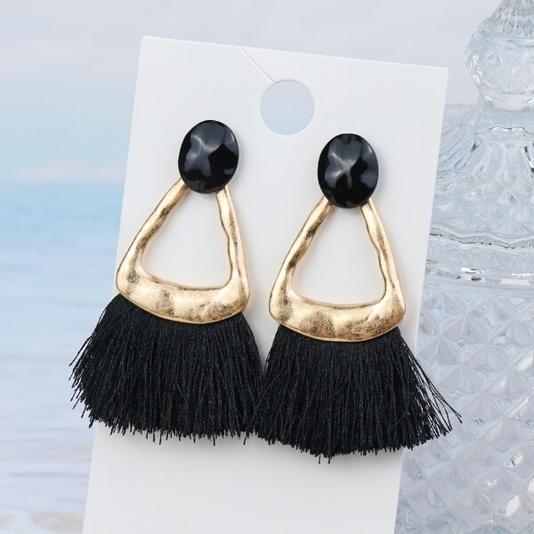 

Tassel Decor Drop Earrings, Black
