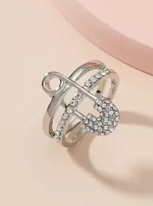 Rhinestone Safety Pin Decor Cuff Ring