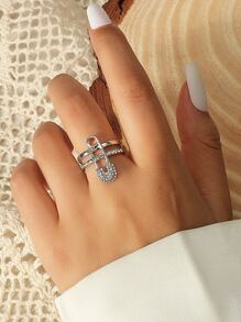 Rhinestone Safety Pin Decor Cuff Ring