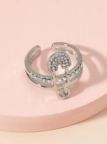 Rhinestone Safety Pin Decor Cuff Ring