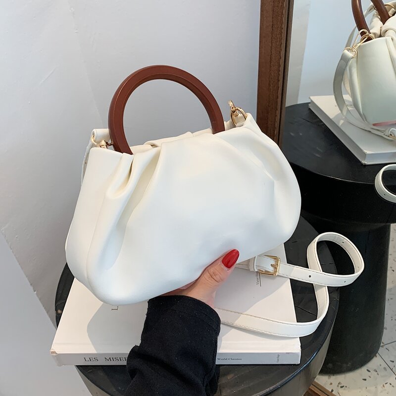 

Ruched Satchel Bag, White